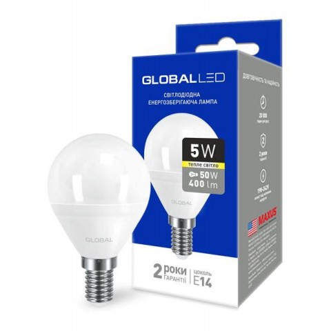 Светодиодная лампа GLOBAL 1-GBL-143 G45 5W 3000К E14 220V Код.58602