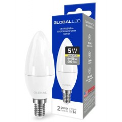 Светодиодная лампа GLOBAL 1-GBL-133 C37 5W 3000К E14 220V АР Код.58606