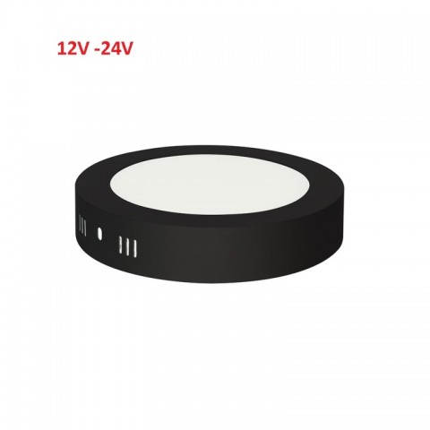 Светодиодный накладной светильник 12W 12-24V 6400K круг черный потолочный Код.59476