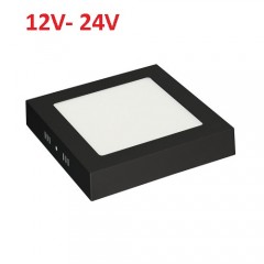 Світлодіодний накладний світильник 12W 12-24V 6400K квадрат чорний стельовий Код.59518